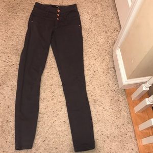 Grey, high waisted, button up jeans